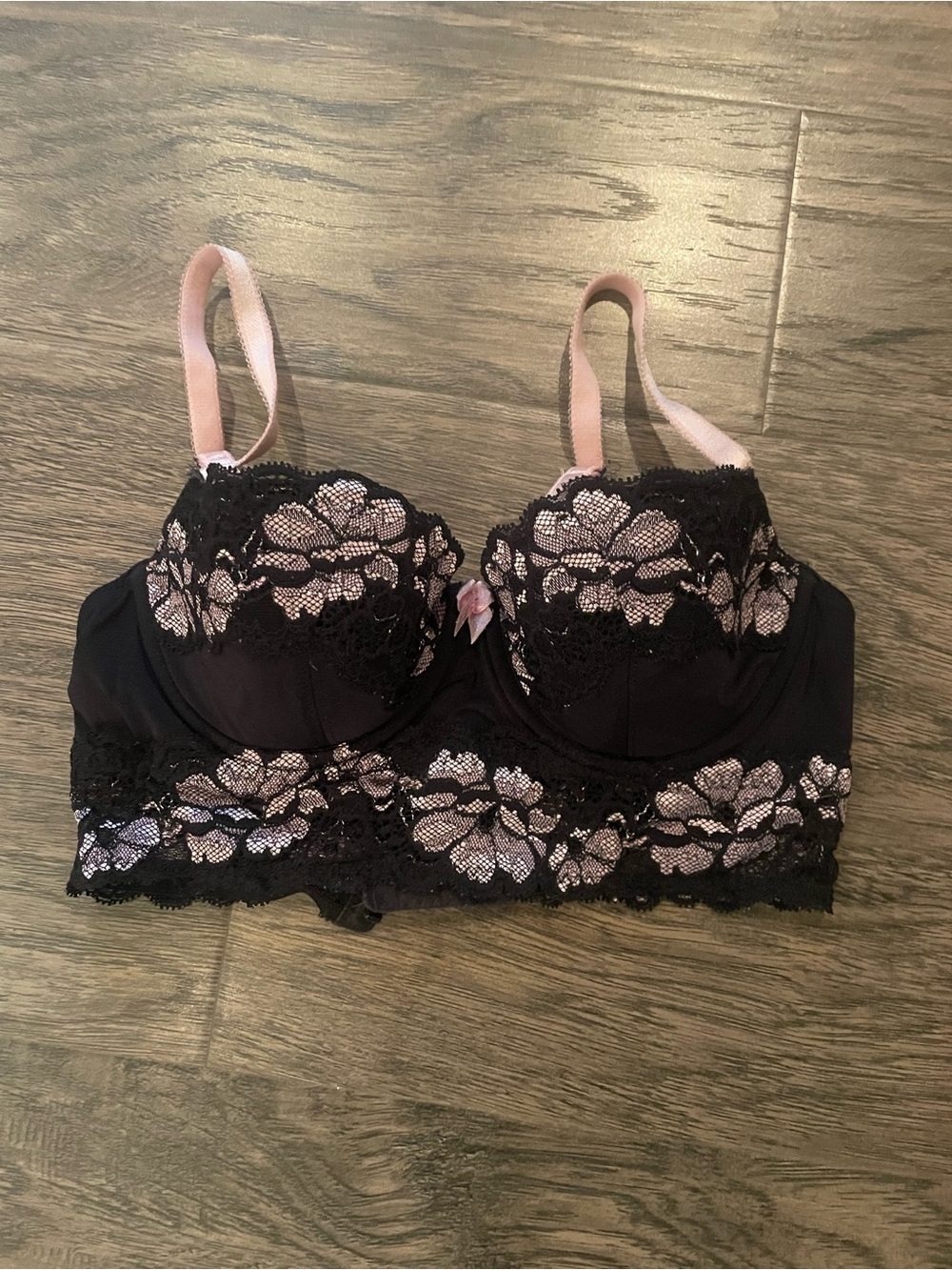 Adore Me Black and Light Purple Floral Lace Longline Balconette Bra 32B